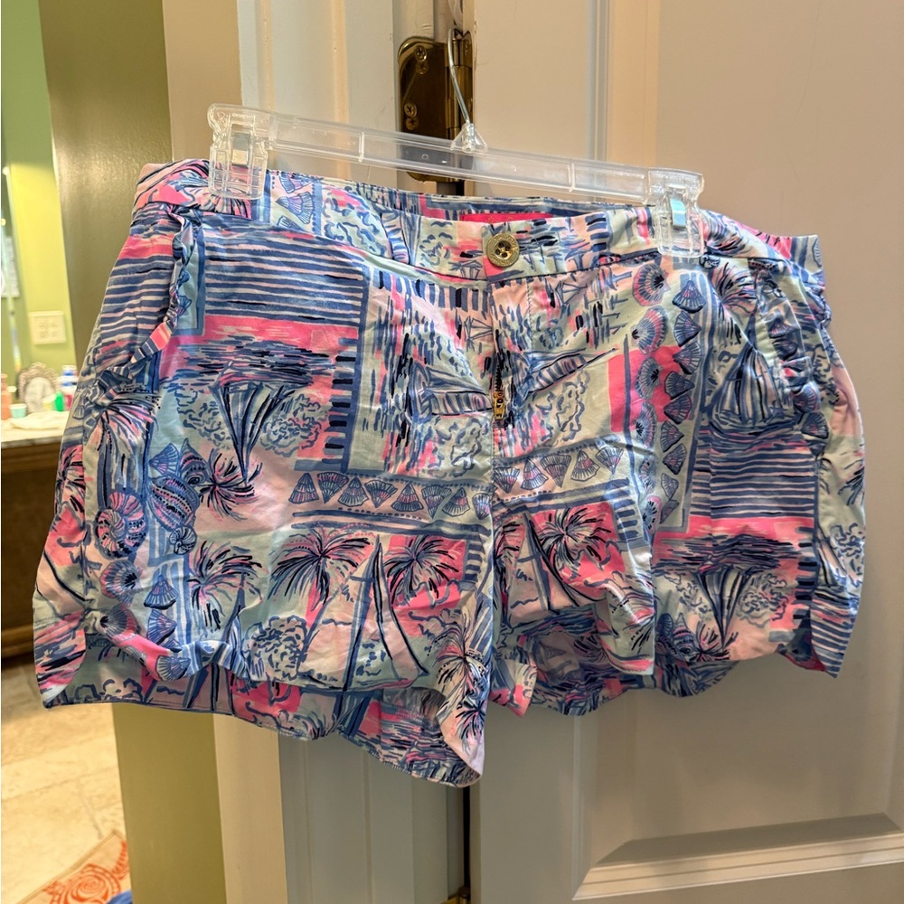Lilly Pulitzer Pink and Blue Cargo Shorts Vibrant Summer Style